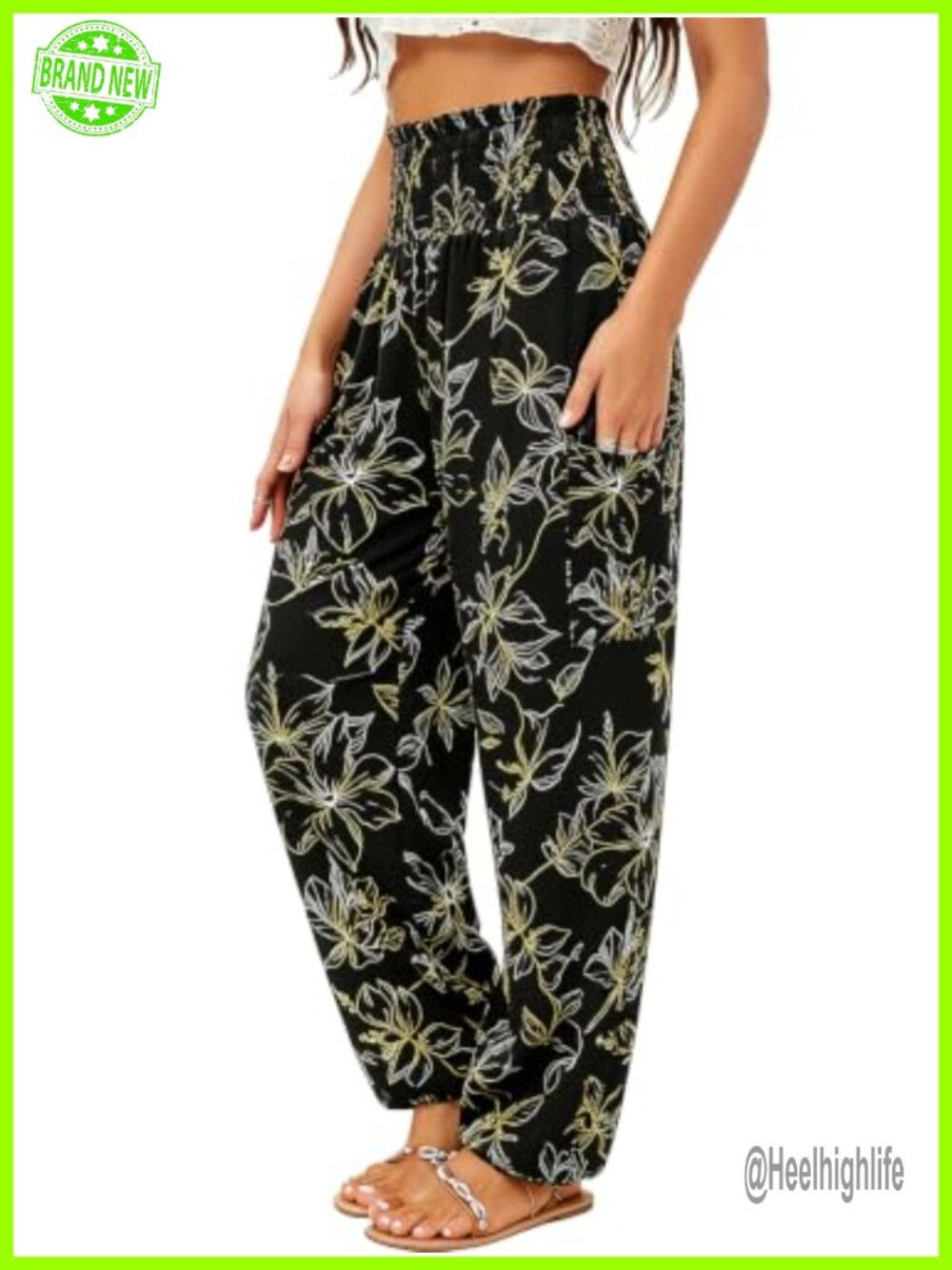 Harem Pants High Waist Boho Yoga Trousers with Pockets